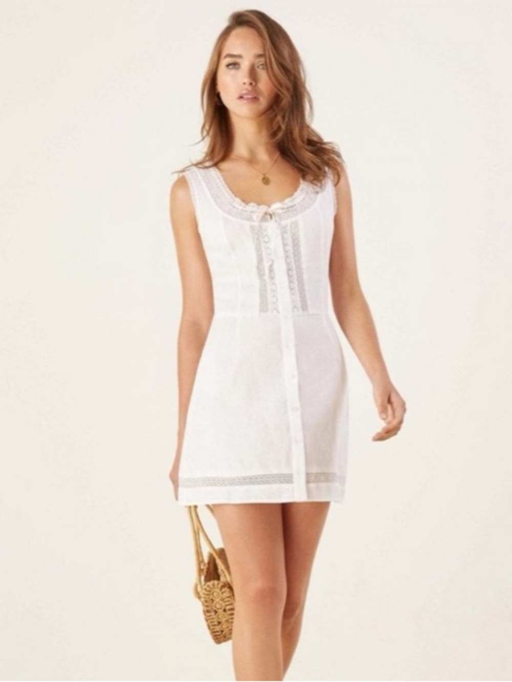 Reformation Helene White Linen Mini Dress